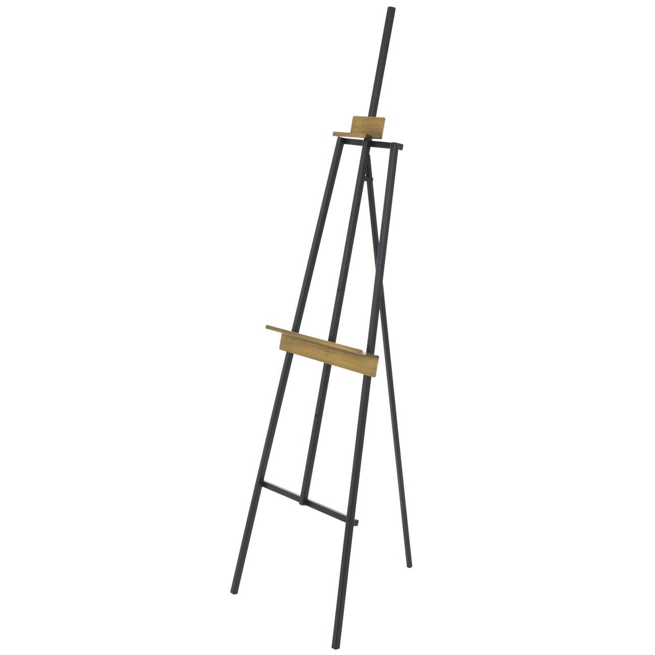 56.25" Black Metal Painter's Inspired 3-Tier Display Easel with Gold Accents